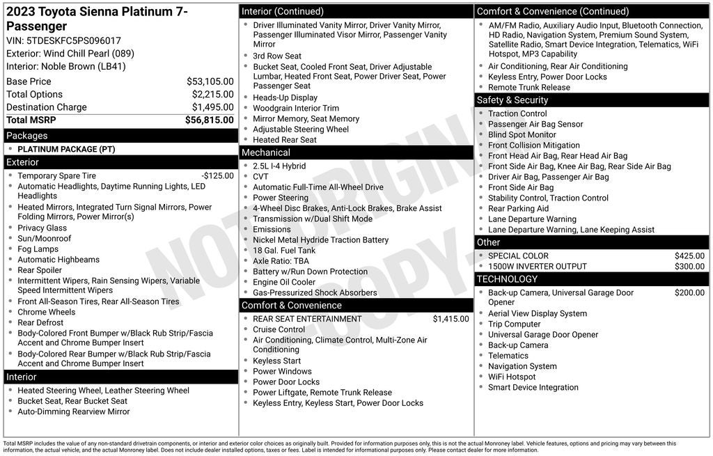 2023 Toyota Sienna Platinum 7 Passenger