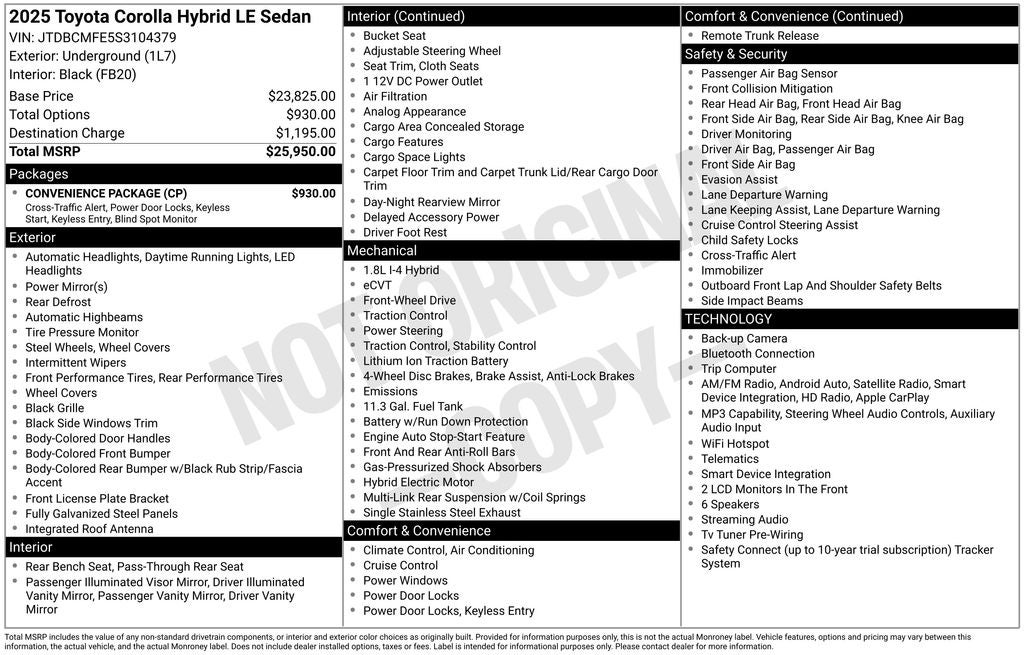 2025 Toyota Corolla Hybrid LE